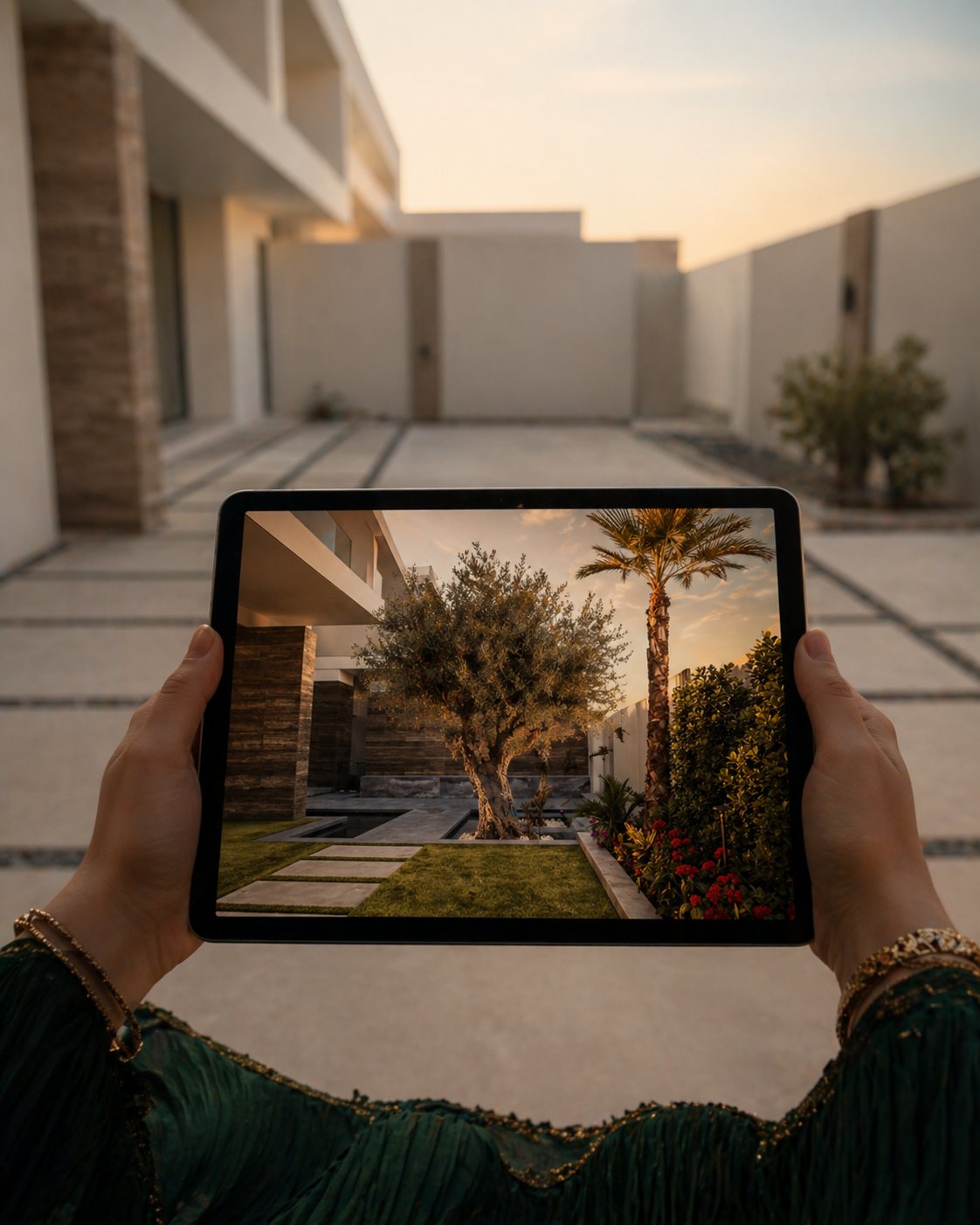 Golden hour at a private Dubai villa garden